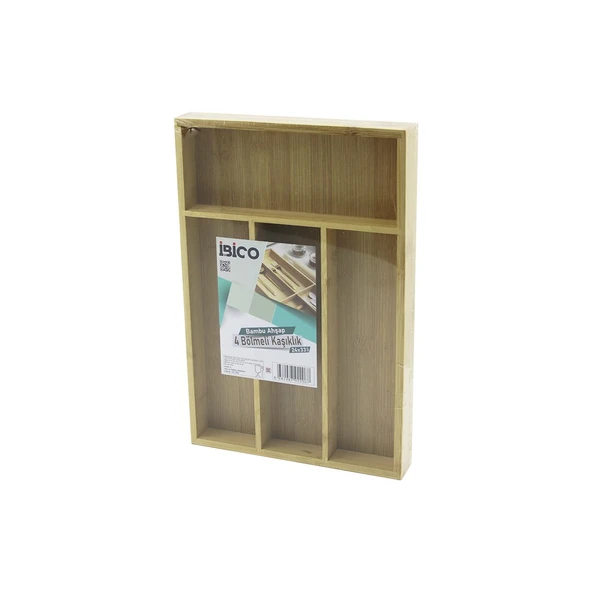 4 BÖLMELİ AHŞAP BAMBU KAŞIKLIK  24X33CM (5433) ürün görseli 1