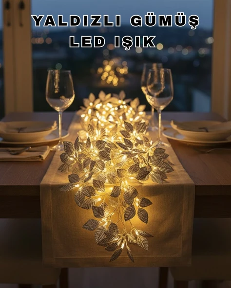 Yaprak Şekilli Gümüş LED Işık Pilli Dekoratif Aydınlatma ürün görseli 1