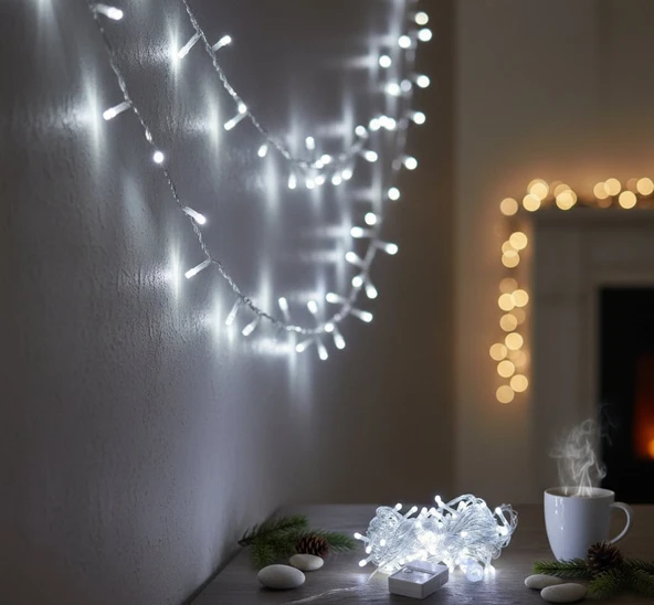 Damla Uçlu Beyaz Işık Şeffaf Kablo  10m 100 Led ürün görseli 1