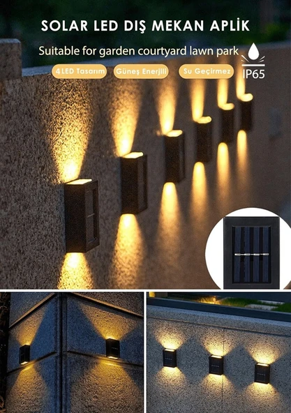 4 Ledli Solar Çift Taraflı Duvar Lambası Güneş Enerjili Aydınlatma Dekorasyon Aplik Işık ürün görseli 1