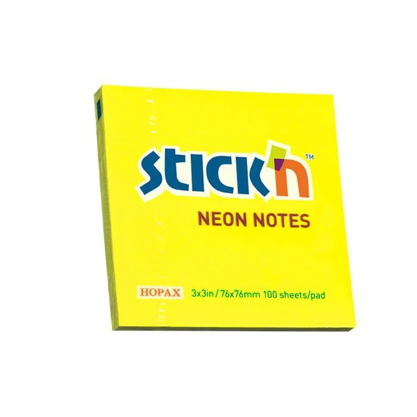 Hopax Stickn 21133 Yapışkanlı Not Kağıdı 100 Yaprak 76Mm X 76Mm Fosforlu Sarı (12 Koçan) ürün görseli 1
