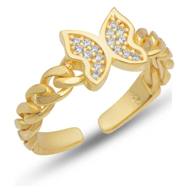 Gümüş Ayarlanabilir Gold Kelebek Kadın Yüzük ürün görseli 1