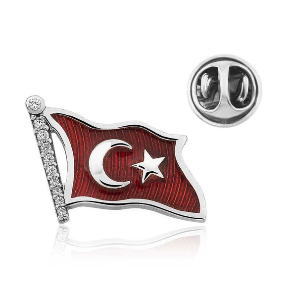 925 Ayar Gümüş Türk Bayrağı Rozet ürün görseli 1
