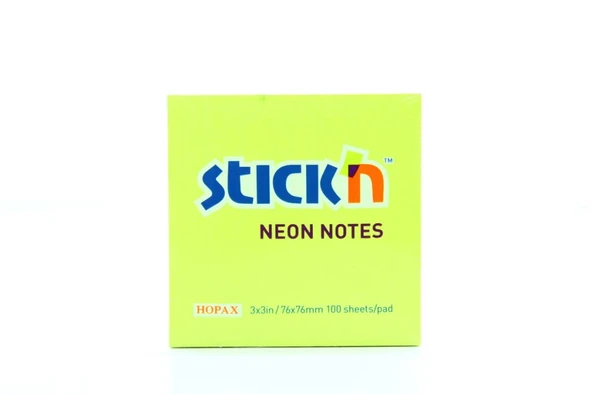 Hopax Stickn 21167 Yapışkanlı Not Kağıdı 100 Yaprak 76Mm X 76Mm Fosforlu Yeşil (12 Koçan) ürün görseli 1