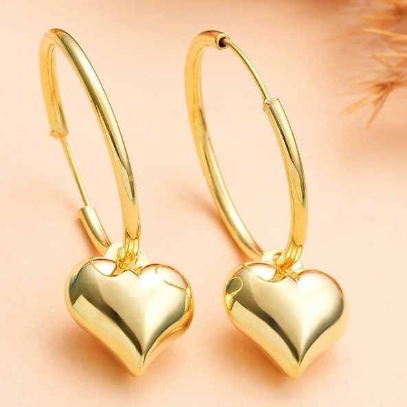 Gümüş Gold Kalp Sallantılı Kadın Küpe ürün görseli 1