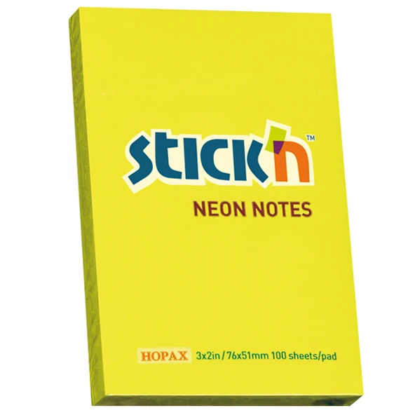 Hopax Stickn 21132 Yapışkanlı Not Kağıdı 100 Yaprak 76X51 Mm Fosforlu Sarı (12 Koçan) ürün görseli 1