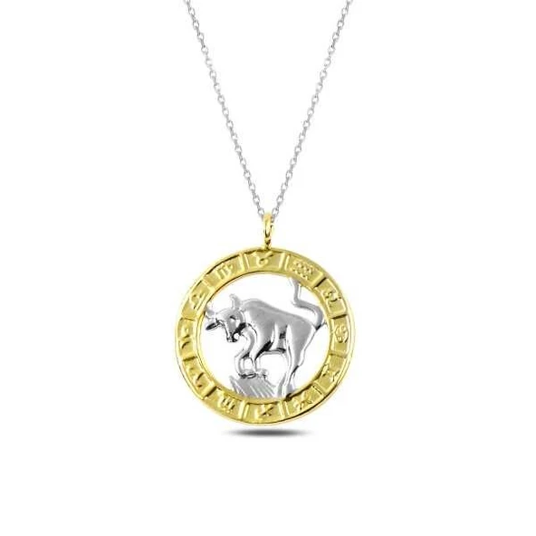 ​925 Ayar Gümüş Gold Boğa Burcu Kadın Gümüş Kolye ürün görseli 1
