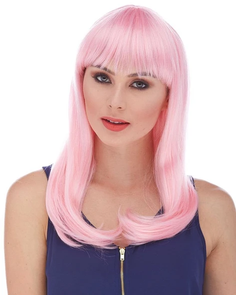 Soft Pembe Renk Uzun Düz Parti Peruğu ürün görseli 1