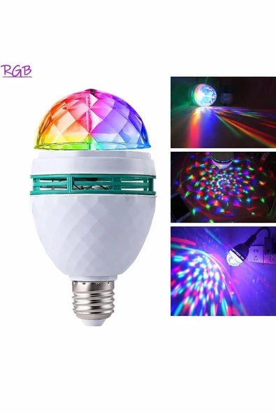 Renkli Disko Ampulü Lambası E27 Duy Led Ampul Dönen Disco Topu Lamba Işık Ampül Hareketli 360 Derece ürün görseli 1