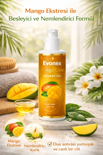 Evonex Mango Glow Duş Jeli 250 ml Mango Özlü Nemlendirici - Resim 3