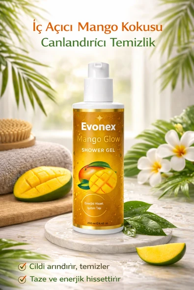 Evonex Mango Glow Duş Jeli 250 ml Mango Özlü Nemlendirici ürün görseli 1