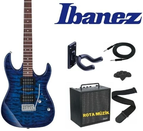 IBANEZ GRX70QA-TBB Transparent Blue Burst Elektro Gitar Set ürün görseli 1