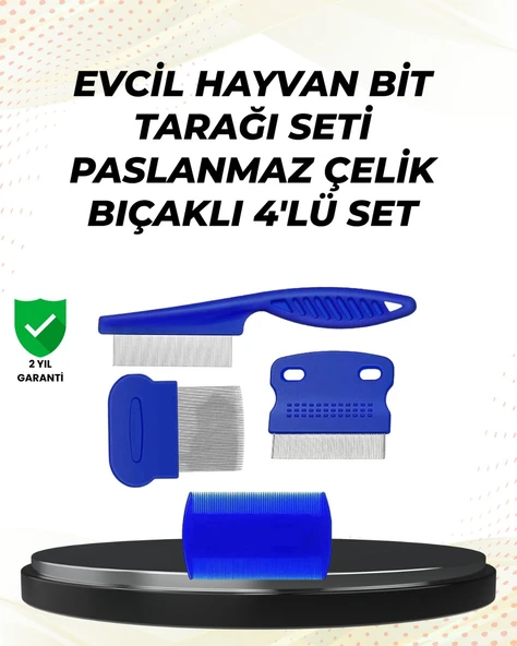 4 Parçalı Evcil Hayvan Tarak Seti – Paslanmaz Çelik Dişli, Ergonomik Saplı ürün görseli 1