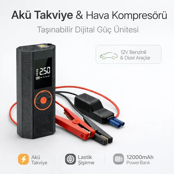 Çok Fonksiyonlu Akıllı Yol Yardım Seti: Hem Pompa, Hem Akü Takviye, Hem Powerbank ST-5537 ürün görseli 1