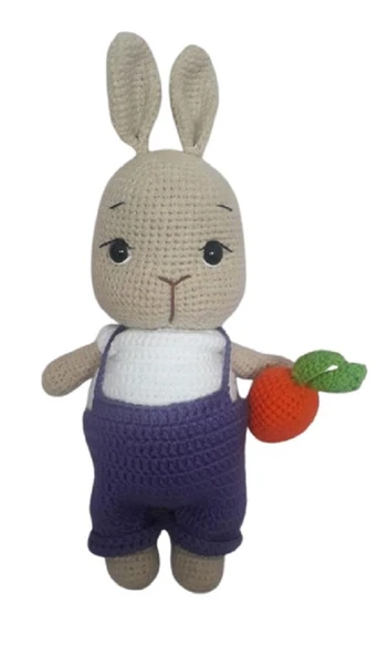 Mor Tulumlu Havuçlu Bal Yanak Tavşan Amigurumi Organik Oyuncak ürün görseli 1