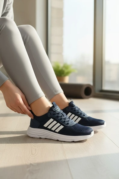 Enoch Kadın Örgü Saya Detaylı ve Üçlü Şeritli Spor Ayakkabı ürün görseli 1