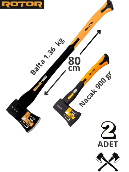 ROTOR Fiber Saplı 1360gr+900gr 2’li Balta Nacak Seti ürün görseli 1