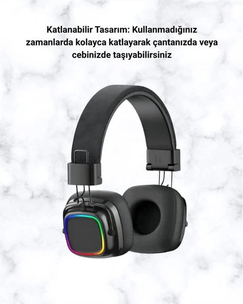 RGB Işıklı Katlanabilir Bluetooth 5.3 Kulak Üstü Kulaklık ürün görseli 1