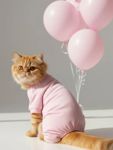 Soft Pink - Pastel Pembe Pamuklu Kedi Tulum Pijama ürün görseli 1
