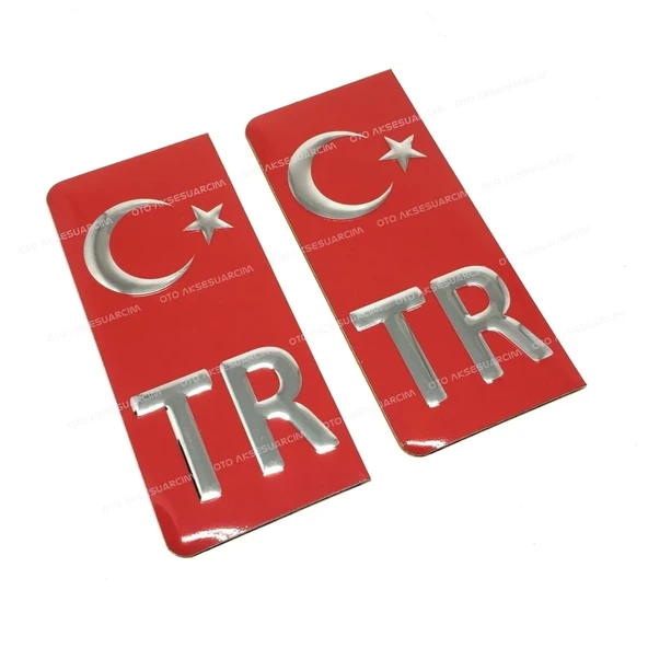 TR Plaka Arması Metal Etiket Sticker Kırmızı 2'li ürün görseli 1