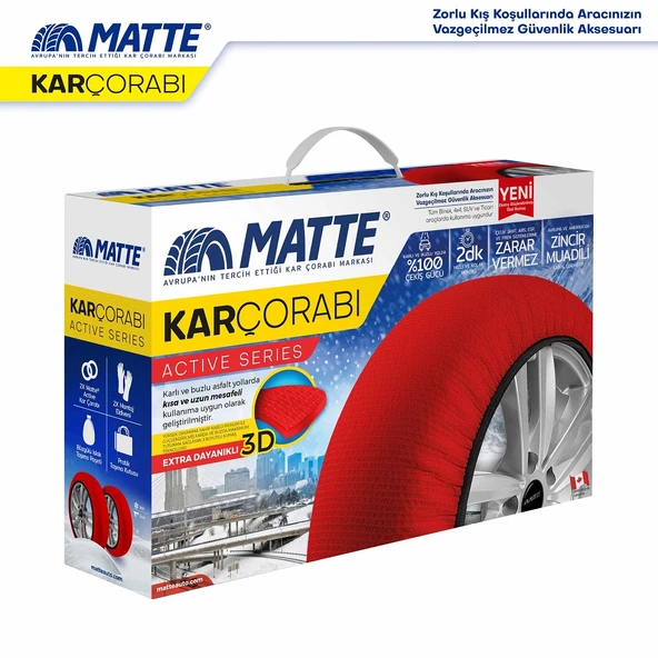 MATTE Active Series Oto Araba Lastik Anti Patinaj Kar Çorabı Kırmızı MEDIUM ürün görseli 1