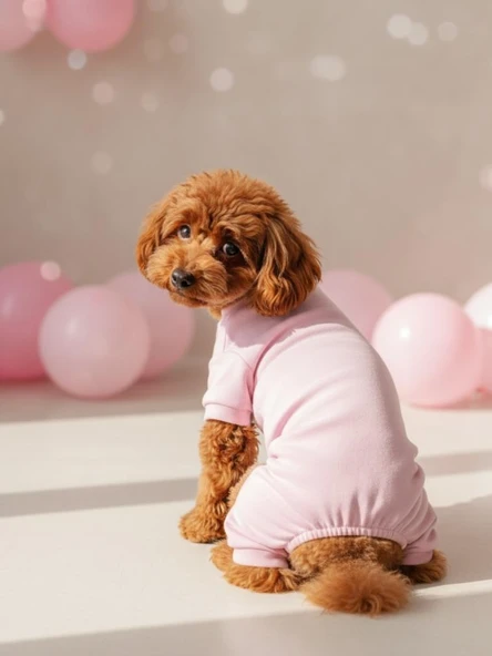 Soft Pink Pamuklu Köpek Tulumu Pastel Pembe Pijama ürün görseli 1