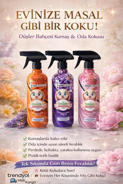 Düşler Bahçesi 3’lü Oda ve Kumaş Kokusu Seti  Lavanta, Şakayık, Berivan Sprey ürün görseli 1