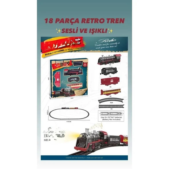 BJ2308A 18 PARÇA SESLİ IŞIKLI RETRO TREN ürün görseli 1