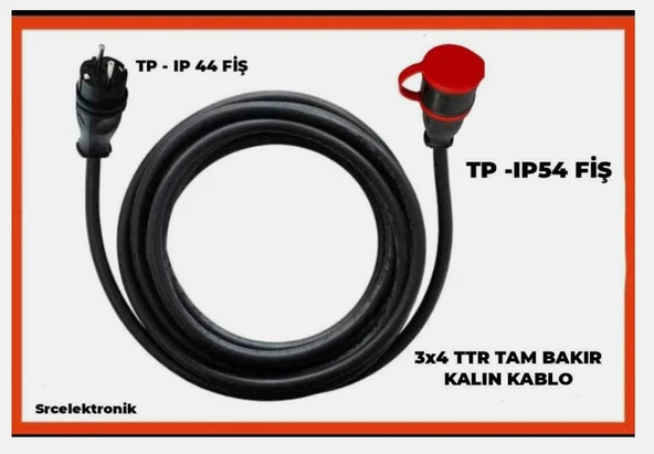 Hes Kablo Araç Şarjı Uyumlu 5  Metre  (3x4 Ttr Tam Bakır)( Ip 44-54 Tp Fişli) Uzatma Seyyar ürün görseli 1