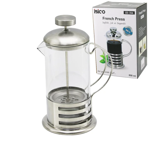 FRENCH PRESS METAL KAFES - METAL KAPAK 800ML CAM BİTKİ SÜZGEÇİ (2818) ürün görseli 1