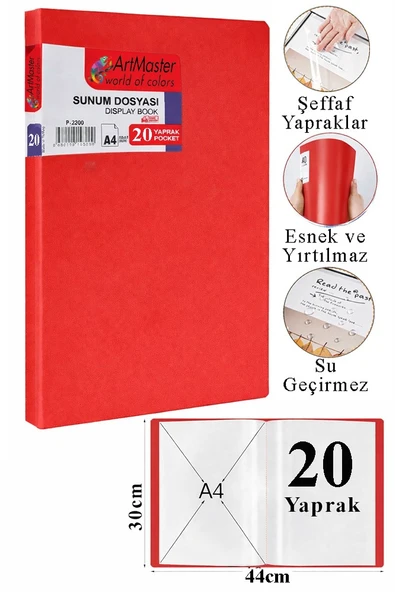 Kırmızı Sunum Dosyası 20 li 1 Adet Poşet Dosyalı Katalog Dosyası 20 Poşetli Kendinden Dosya Plastik Kapaklı ürün görseli 1