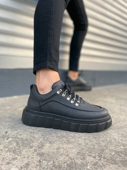 JY010 Cloud Bağcıklı Cilt Erkek Günlük Sneaker Ayakkabı CST - Siyah ürün görseli 1