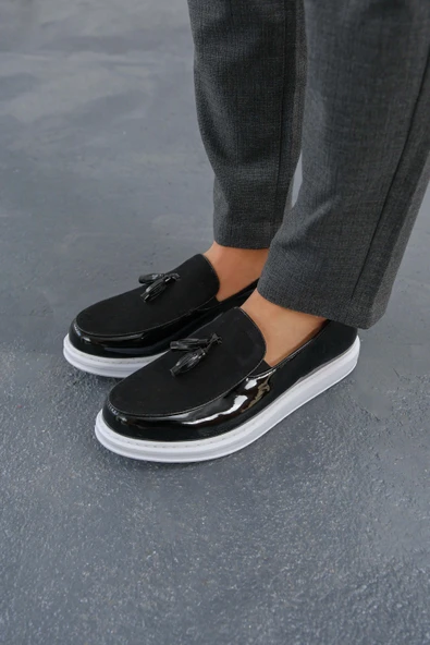 Erkek Siyah Rugan Püsküllü Loafer Ayakkabı - 002 - RBT Loafer Verniciata ürün görseli 1
