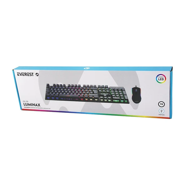 SİYAH GÖKKUŞAĞI IŞIKLI USB KABLOLU OYUNCU KLAVYE - MOUSE SET (5250) ürün görseli 1