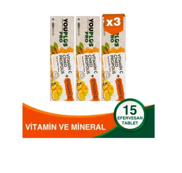 YOUPLUS Pro Vitamin C, D, Çinko & Propolis 15 Efervesan Tablet 3 Adet ürün görseli 1
