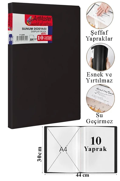 Siyah Sunum Dosyası 20 li 1 Adet Poşet Dosyalı Katalog Dosyası 20 Poşetli Kendinden Dosya Plastik Kapaklı ürün görseli 1