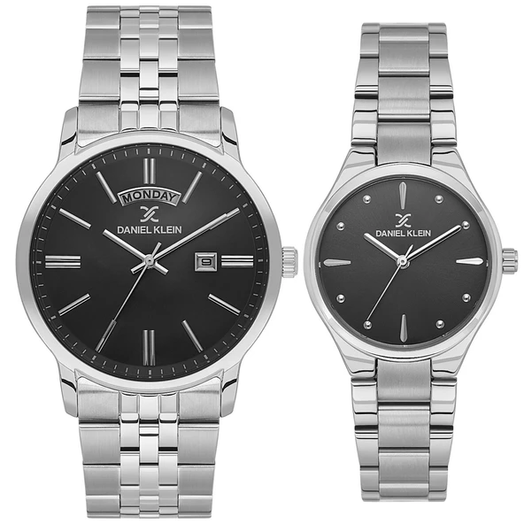 Daniel Klein 8682308439139 Gümüş Siyah Limited Edition Classic Çelik Kordonlu Sevgili Çift Kol Saatleri ürün görseli 1