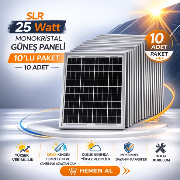 SLR 25 Watt Monokristal Güneş Paneli 10’lu Paket ürün görseli 1