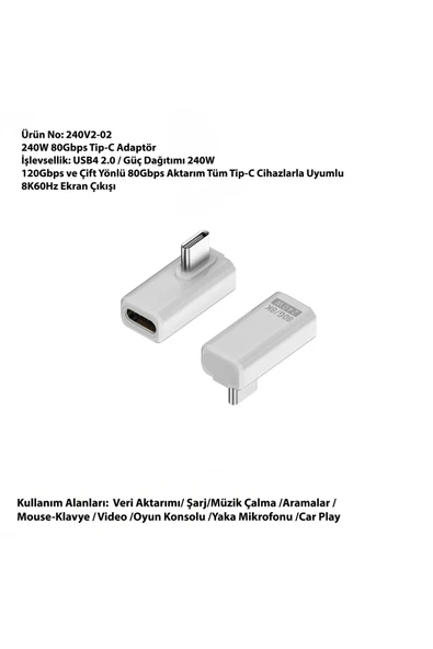 silabor 240W 80Gbps Tip-C Adaptör 20Gbps ve Çift Yönlü 80Gbps Aktarım Tüm Tip-C Cihazlarla Uyumlu ürün görseli 1