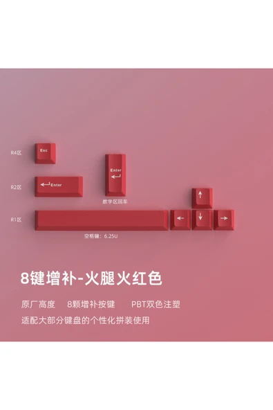 silabor 8 Tuşlu PBT Kırmızı Keycaps Tuş Takımı Tüm Mekanik ve Manyetik Klavyeler için Uygundur ürün görseli 1