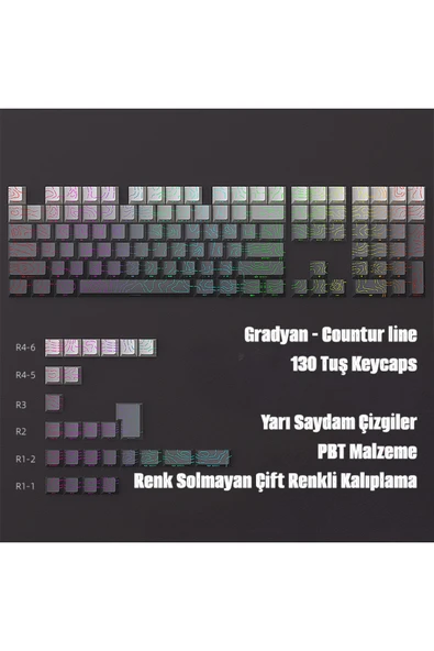silabor Contourline - Gradient Keycaps 130 Tuş İki Renkli Tam Set Çatlak Işıklı Tuş Takımı ürün görseli 1