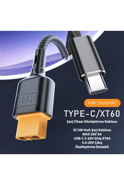 silabor XT60 güç kablosu Tip-C - XT60 güç kablosu Toolkitec uçak modeli drone lityum pil SC100 ürün görseli 1