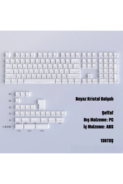 silabor Beyaz Tuş Başlığı Yan Baskılı Küçük Tam Set 136 tuşlu PC Şeffaf Manyetik Mekanik Klavye Uyumlu ürün görseli 1