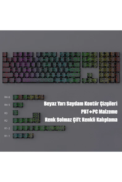 silabor Contourline Keycaps 130 Adet Klavye Tuşu Tam Set Çatlak Işıklı Tuş Takımı ürün görseli 1