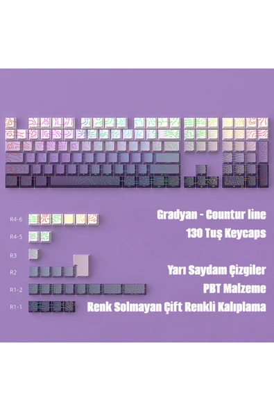 silabor Contourline - Gradient Keycaps 130 Tuş İki Renkli Tam Set Çatlak Işıklı Tuş Takımı ürün görseli 1