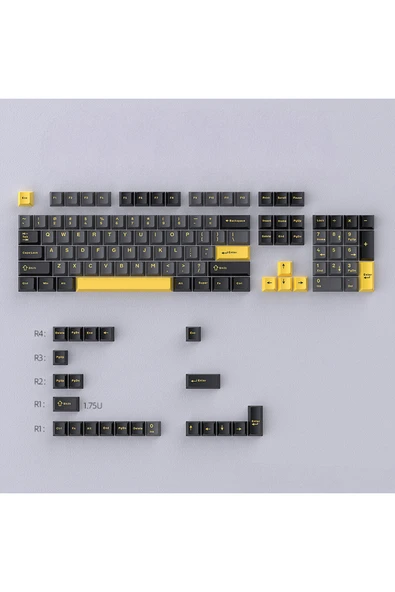 silabor Gri ve Sarı Mekanik Klavye Tuş Başlıkları Keycaps, PBT Küçük Komple Set, Çift Renkli ürün görseli 1