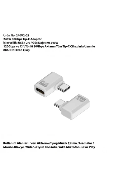 silabor 240W 80Gbps Tip-C Adaptör 20Gbps ve Çift Yönlü 80Gbps Aktarım Tüm Tip-C Cihazlarla Uyumlu ürün görseli 1