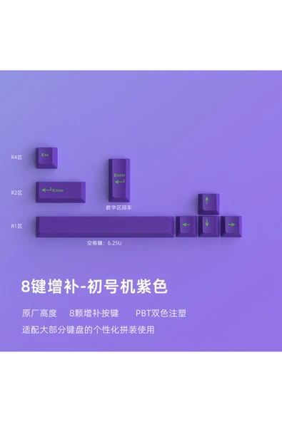 silabor 8 Tuşlu Mor Keycaps Tuş Takımı Tüm Mekanik ve Manyetik Klavyeler için Uygundur ürün görseli 1