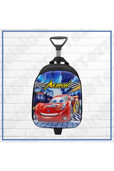 Uniquetrenders Kreş Anaokulu Çocuk Çekçekli Tekerli Action Cars Yarış Araba 5d Kabartma Sırt Çantası Okul Çantası ürün görseli 1