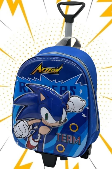 Uniquetrenders 2-6 Yaş Kirpi Sonic Temalı 5d Baskılı Anasınıfı Kreş Çantası Çekçekli Seyahat Valizi Okul Çantası ürün görseli 1